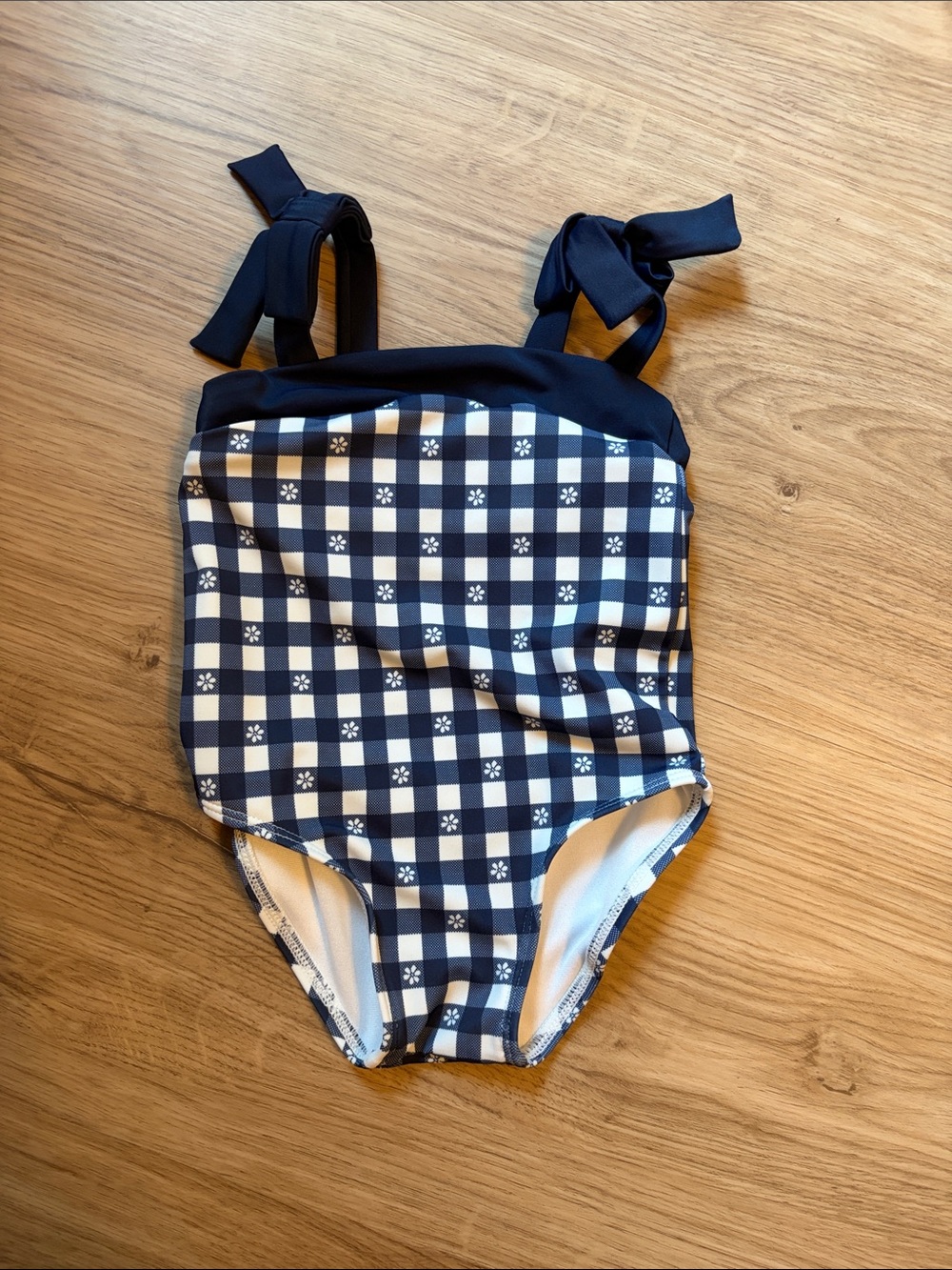 Janie and Jack Navy and White Gingham One-Piece Swimsuit with Bow Ties